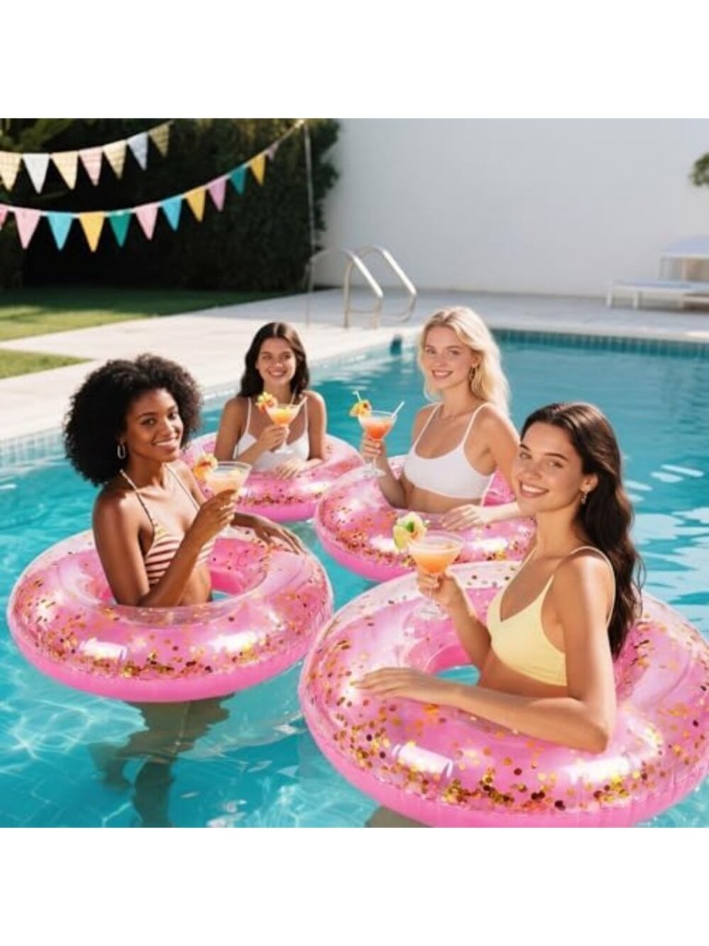 4 Pcs 42 Inch Large Inflatable Pool Float Set - Adult Rose Pink & Gold Fun! - Picture 6 of 6